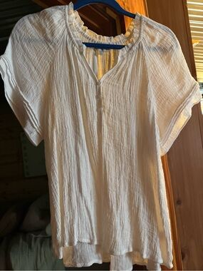 Amazon White Crinkle Short-Sleeve Peasant Blouse